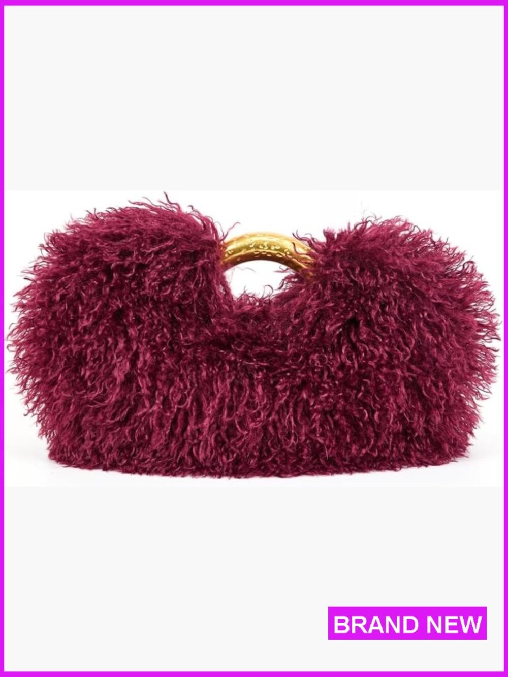 Faux Fur Top Handle Handbag Half Moon Clutch Gold Metal Handle Winter Style